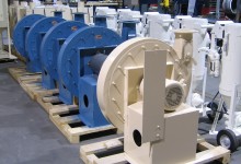 Blasting machine fans - Hartzell Air Movement Series 07 Pressure Blowers painted per OEM spec and awaiting shipment.