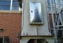 Retrofitted IEP Technologies explosion vent on a CamCorp dust collector.