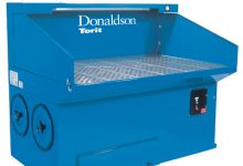 Heavy-Duty Downdraft Bench having back and side shields with an integral compressed air Pulse Clean dust collector.