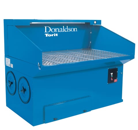 Heavy-Duty Downdraft Bench having back and side shields with an integral compressed air Pulse Clean dust collector.