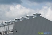 Compressor station with LO-NOISE™ passive roof exhausts worked in conjunction with Lo-Noise Powered Supply fans.