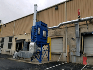 Explosion venting and suppression implemented on a dust collector handling a hybrid mixture. Explosion venting and suppression