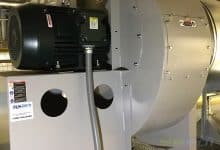 Cincinnati Model HDBI-330 Clean Air Exhuast Fan for a Cyclone collecting polyethylene chips from large sawing operation.
