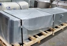 Exhaust fan discharge silencer prepped to ship.