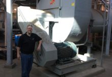 WWTP sludge drying room exhausters ahead of the biofilter. Three (3) 66 inch 250 HP FRP fans.