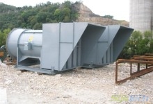 IAP Vane Axial Arr-4 direct drive fan used in a baghouse dust collection cooling application for a cement plant. Performance was 92,000 CFM and fan included a 125 HP Severe Duty type motor, a Variable Frequency Drive and an 80dBA inlet silencer.