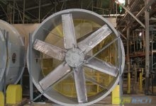 Hartzell Air Movement Model Adjustable Pitch Vaneaxial Fans applied to Air-to-Air Heat Exchangers, 12 feet in diameter.