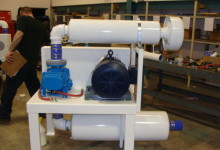 Rotary Positive Displacement Blower package used on a vacuum system. Unit provides 250 ICFM at 200 inches WG of vacuum with a 15 HP motor.