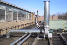Clamp together duct system on a roof mounted fan.