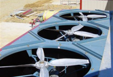 Hartzell Air Movement Model Lo-Speed, High Volume Fans (Belted), 8 foot diameter propeller fans used for poultry building ventilation.